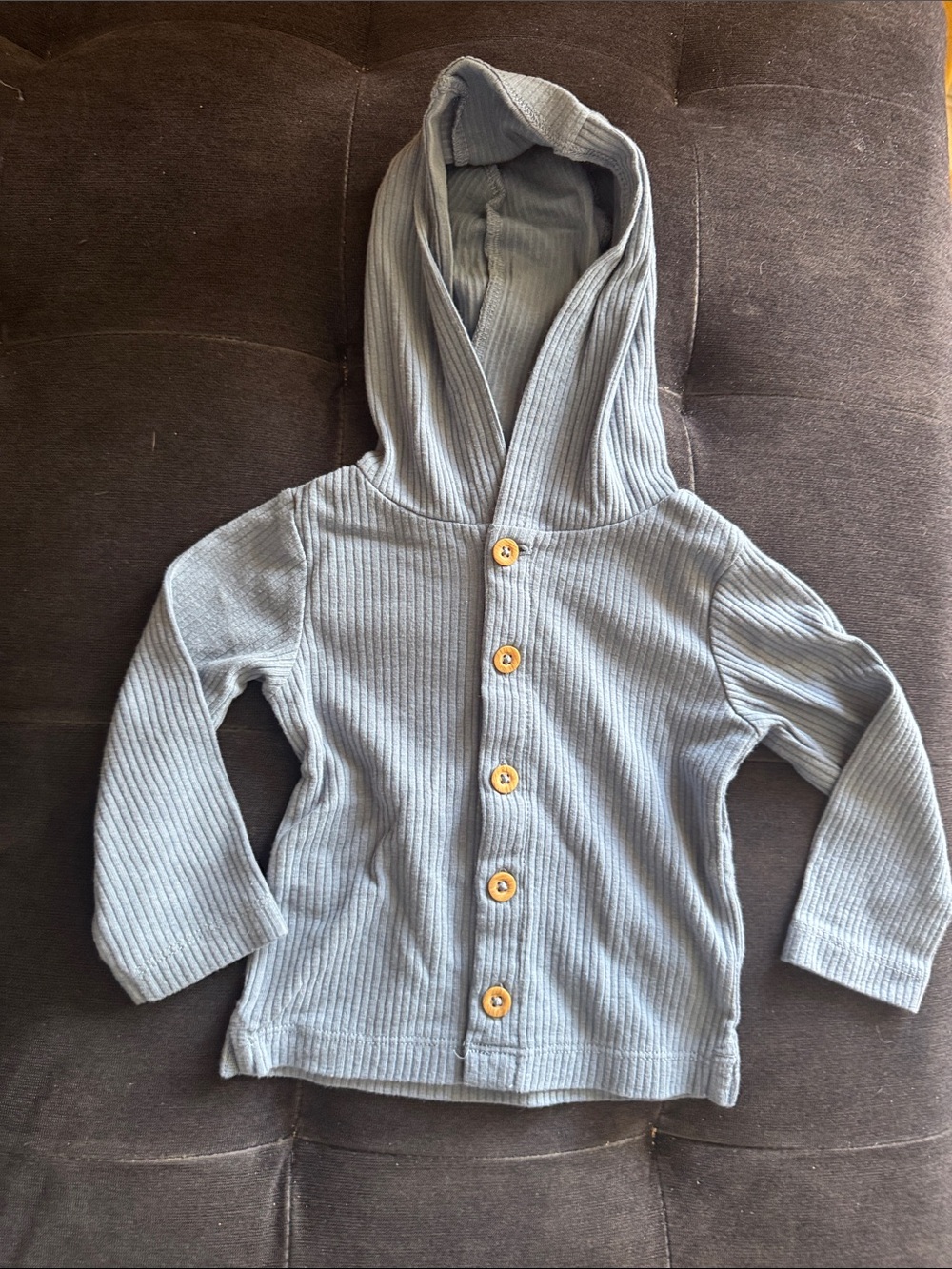 Kids Hooded Ribbed Button-Front Top - Light Gray